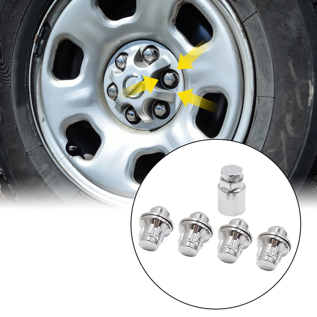 4 pcs  M12 x 1.5 Car Wheel Rim Tuner Anti-Theft Lock Lug Nuts Key for Toyota  Wheel Lock Lug Nuts Silver Tone for Car