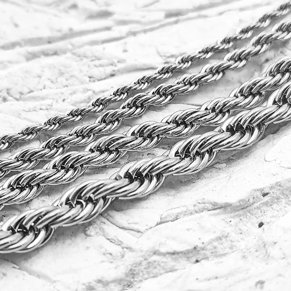 EMANCO 2/3/4/5MM Gedrehtes Seilkettenarmband für Damen und Herren Hip Hop Punk Silberfarben Edelstahl Modeschmuck – Detail 9