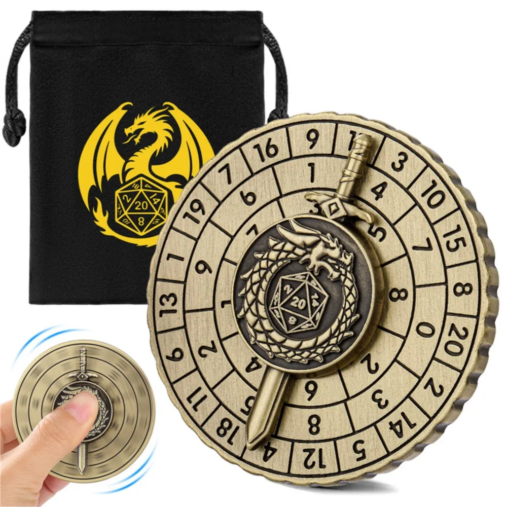 

7-in-1 Metal Dice Spiner Dragon Sword Design Dice Roller Rotating Wheel Role Playing Game D&D Desktop RPG