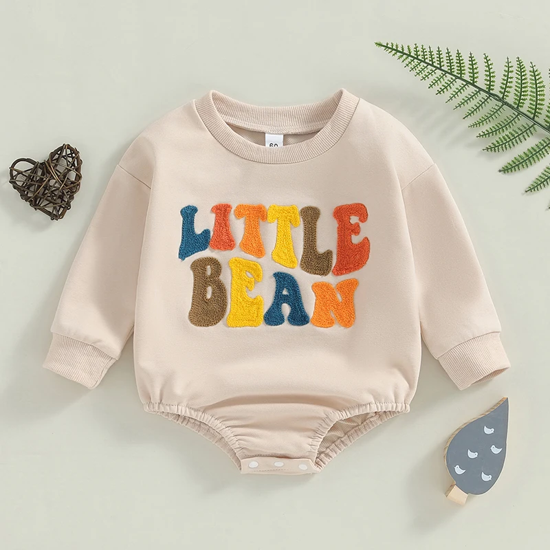 

Baby Girls Boys Autumn Sweatshirt Romper Long Sleeve Crewneck Letter Embroidery Bodysuits Casual Playsuit