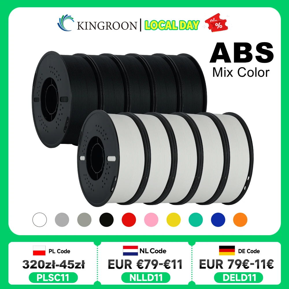 KINGROON 5KG (11LBS) Filament ABS 1.75mm Wysoka Wytrzymałość i Trwałość Materiał do Drukarek 3D Czarny Biały…