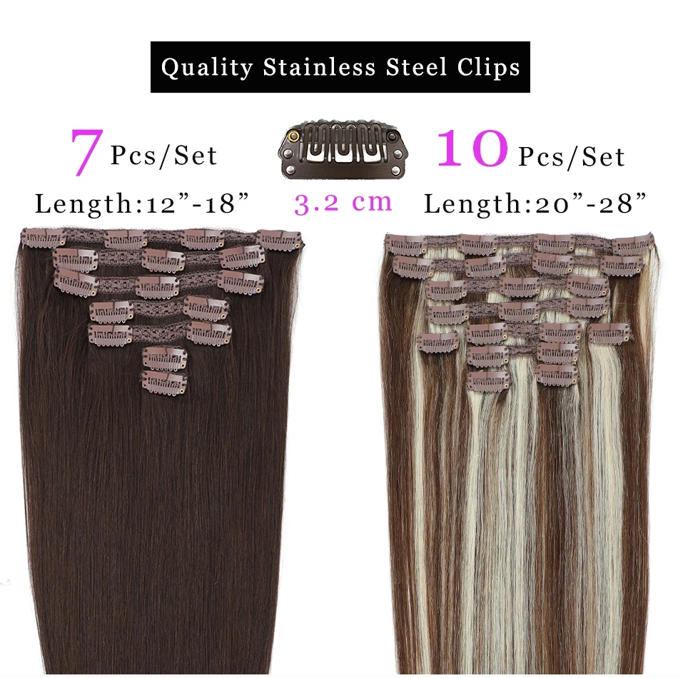 SOVO-grampo em extensões do cabelo, cabelo humano de Remy, louro de Ombre, 120g, 7 partes, peruano