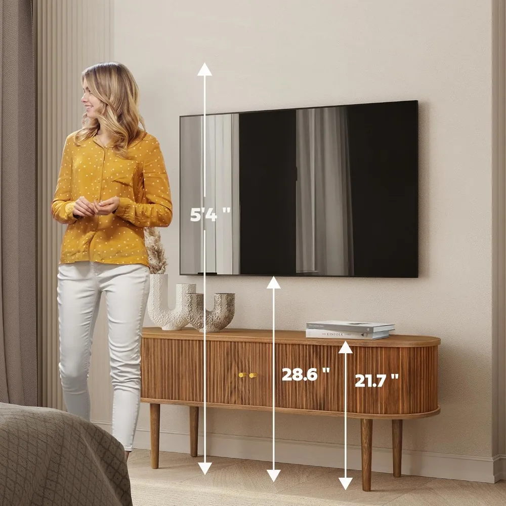 حامل تلفزيون حديث مع مساحة تخزين لأجهزة التلفاز مقاس 32-60 بوصة - مركز ترفيه خشبي مع أبواب لغرفة المعيشة وغرفة النوم #4
