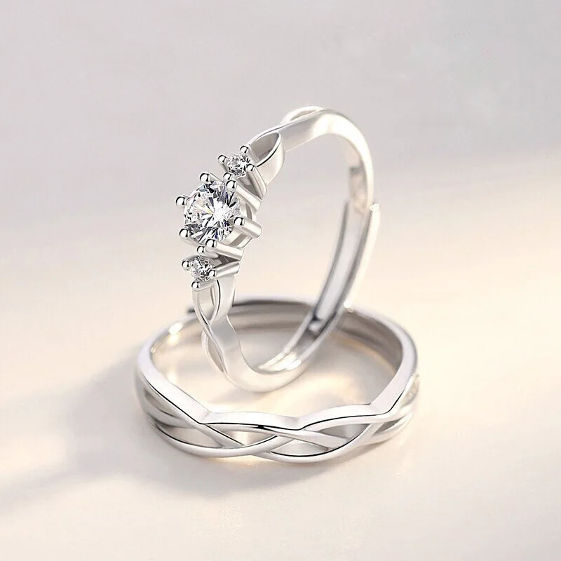 

"His & Hers Matching Rings | 925 Silver Twisted CZ Bands | Romantic Jewelry | Wedding Gift