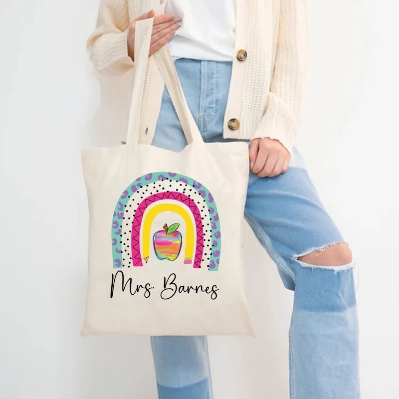 

Personalized Rainbow Pencil Tote Bag Custom Teacher Appreciation Gift Favor Bag for Kids & Educators Back To School Decoration