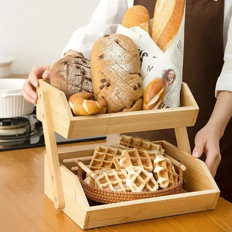 Bamboo Fruit Basket 2-Tier Fruit Bowl for Kitchen Counter Removable Food Container Kitchen Fresh Fruit Vegetable Accessories