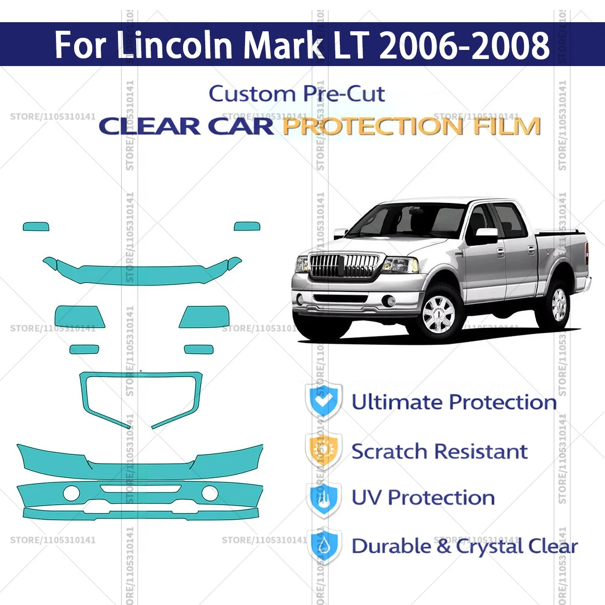 

Предварительно нарезанная прозрачная защитная пленка PPF для автомобилей, профессиональный комплект PPF для передней части автомобиля Lincoln Mark LT 2006-2008