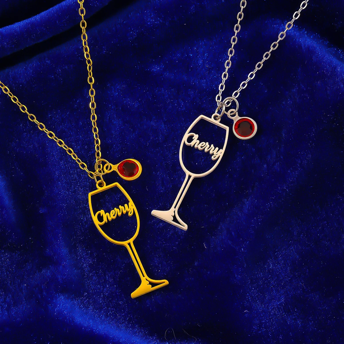 

Custom Name Stainless Steel Openwork Wine Glass Necklace Women's Fashion Pendant Necklace Birthday Gift