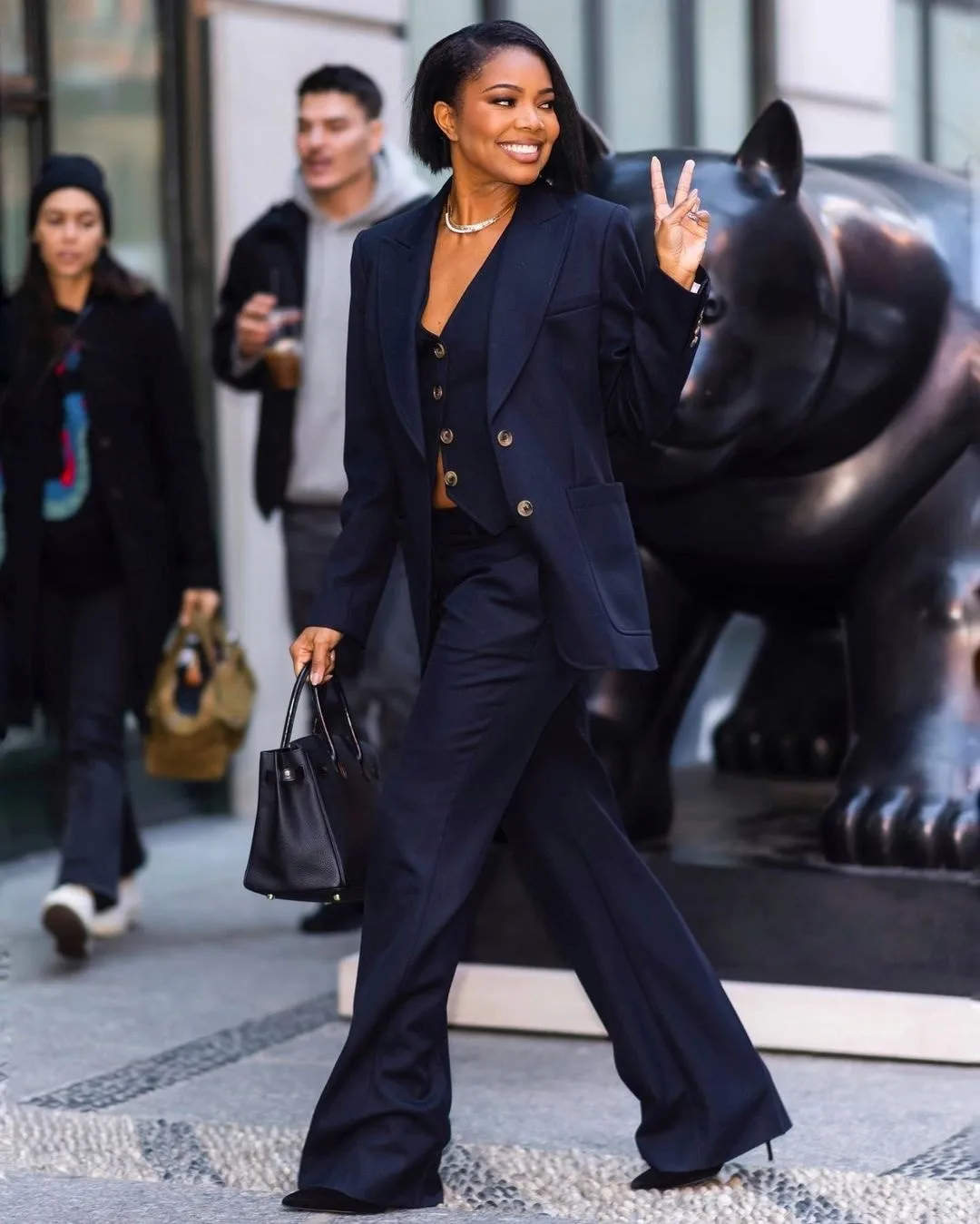 High Quality Navy Women Pants Suits 3 Pieces Plus Size Oversized Blazer Jacket Outwear Customized Formal Office Lady Outfit