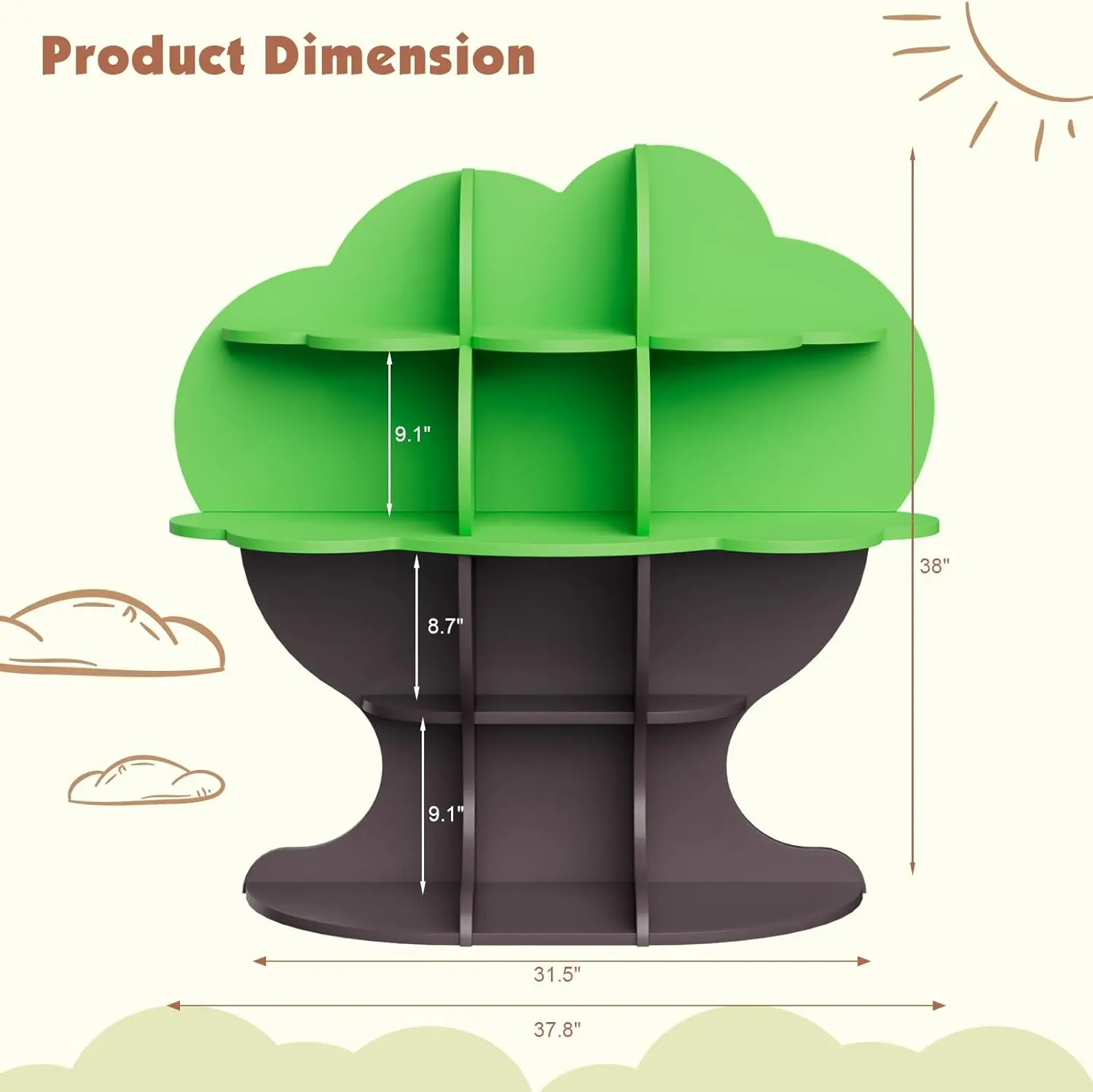 Tree Kids Bookshelf Toddler Bookcase Baby Book Rack Children Toy Storage Organizer Forest Wood Display Shelf for Nursery