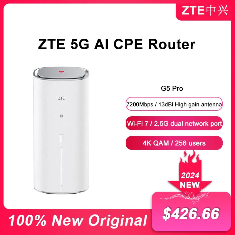 

New ZTE 5G AI CPE G5 Pro MC8512 Router Wi-Fi 7 7200Mbps Wireless Sim Modem 4.29Gbps NFC Repeater With Dual 2.5G Ethernet Ports