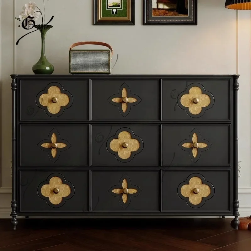 Medieval walnut drawer cabinet bedroom living room wall storage cabinet