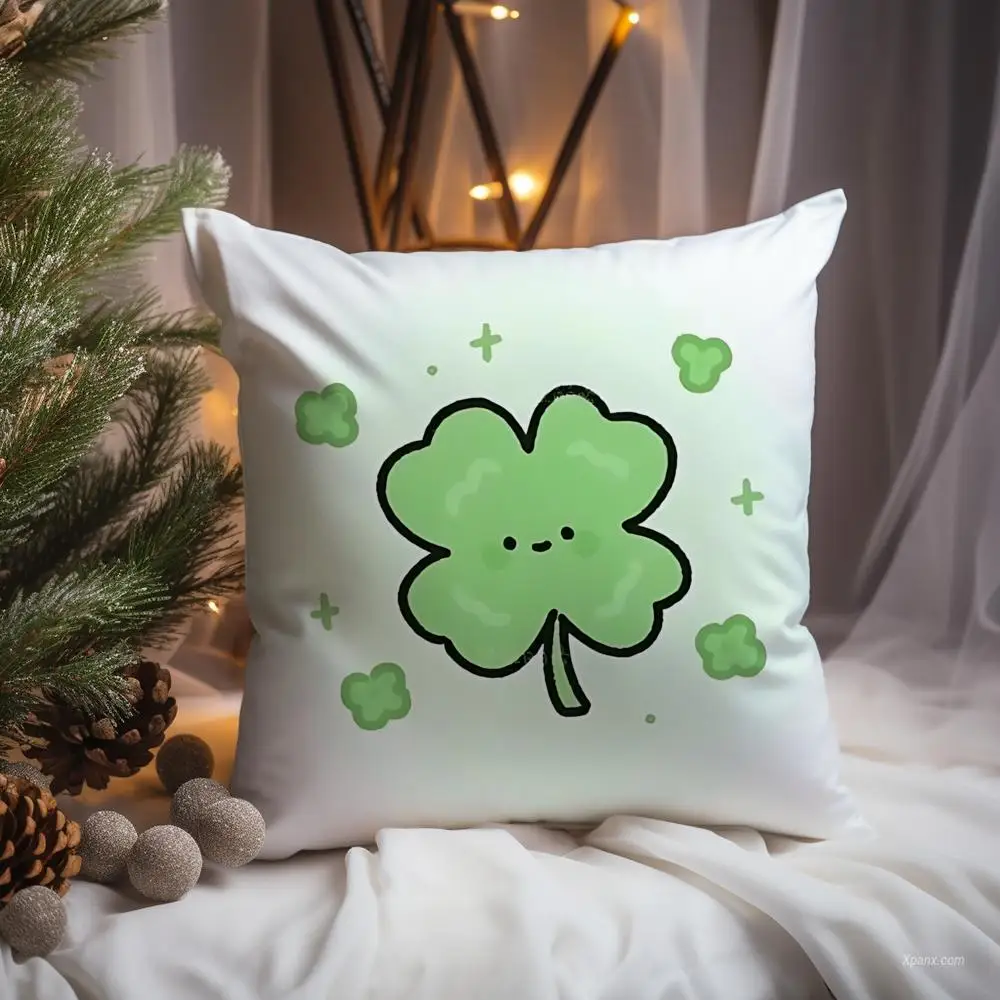 Fresh Four‑Leaf Clover Cushion Cover Premium Comfort Reversible Pillow Cove -Two in One Design for Any Room & Car Interior