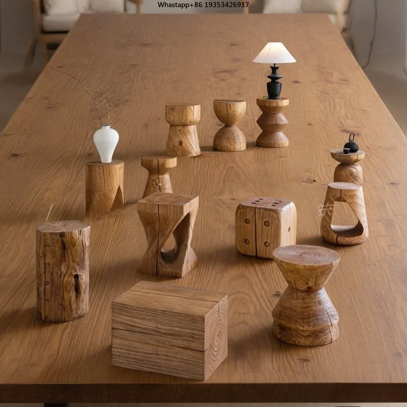 Soportes de madera maciza de estilo medieval, troncos con bordes retro, soportes para flores, estilo wabi-sabi, raíces decorativas para mesa de centro