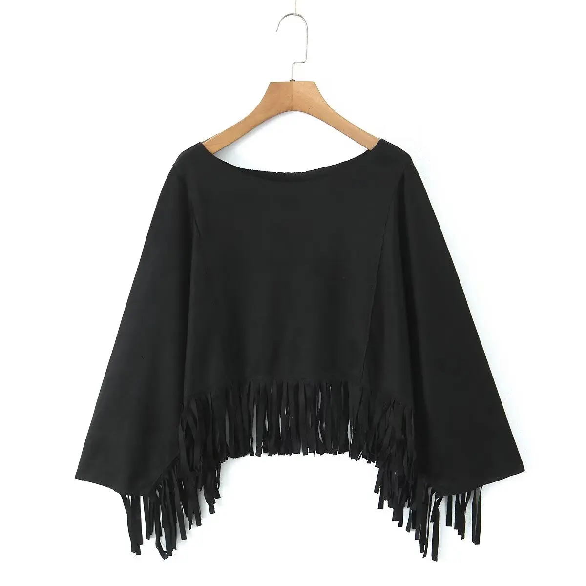 

TRAF & Women 2025 Spring New Fashion Lazy Style Hem Tassel Casual Blouse Retro Long Sleeve Chic Crewneck Long Sleeve Top Mujer