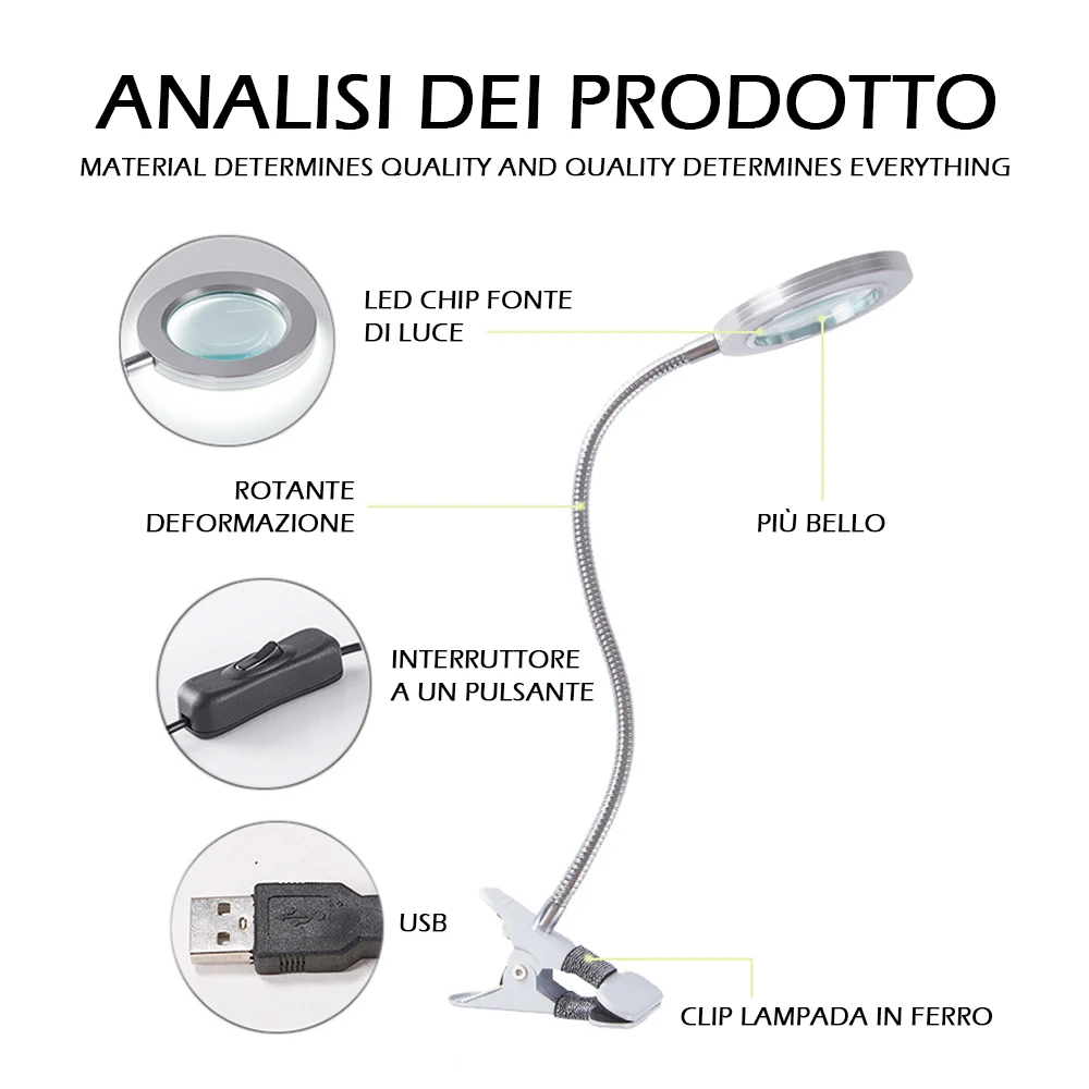 USB Table Lamp Led Study Table Lamp with Clip Makeup&Beauty Desk Lamp with Eight Times Magnifying Glass Circle Desk Lamp