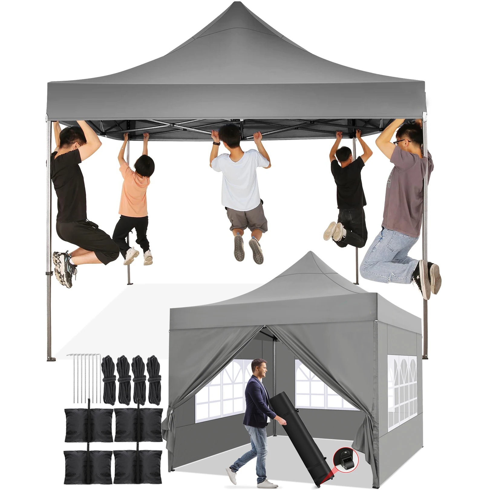 10x10FT Pop Up Canopy Tent with 4 Sidewalls Heavy Duty Commercial Party Tent UPF 50+ Sun Shade Waterproof Outdoor Gazebo Windproof Event Shelter w/ Roller Bag view 3