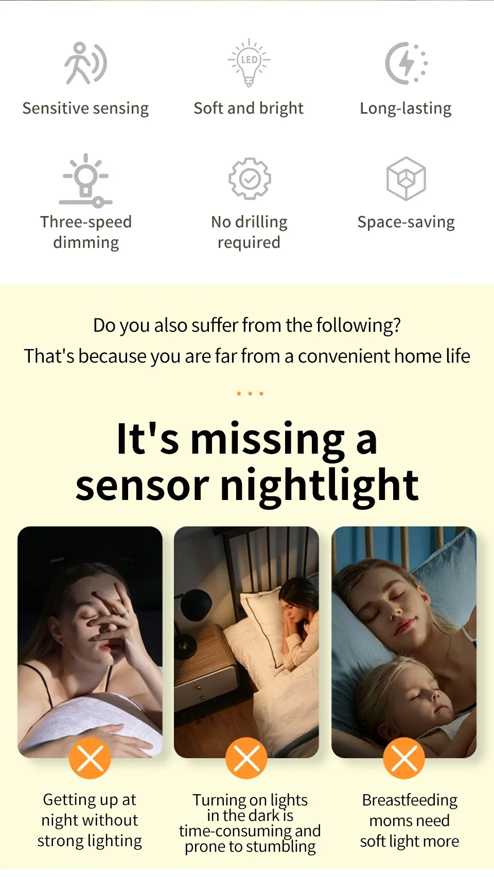AC 110-220V Motion Sensor LED Night Lights 3 Color Dimmable Light Plug-in Model Infrared Smart Backlight Eye-Care Night Light