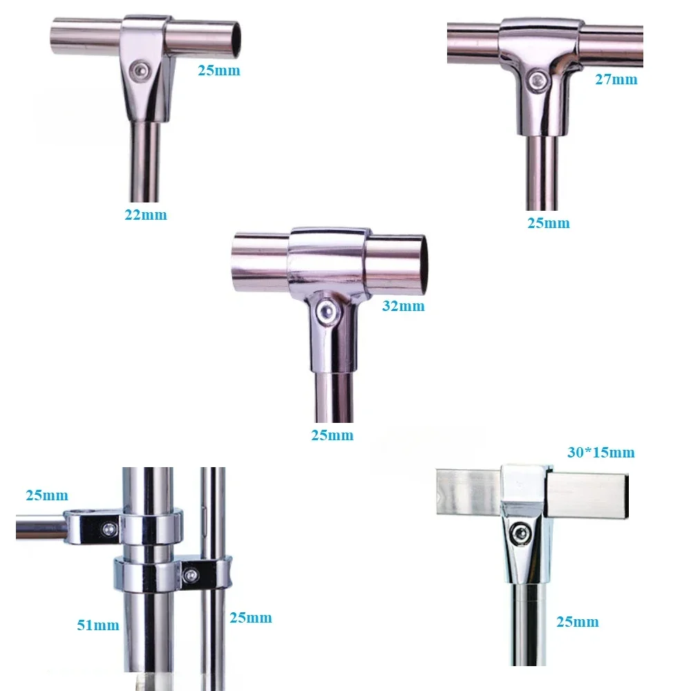 1Pcs Aluminum Alloy Chrome 22mm 25mm 27mm 32mm 51mm Tube Pipe T Adapt Fitting Clamp For Display Stand