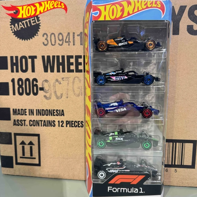 Original Mattel Hot Wheels X Formula 1 1/64 5 Packs Moneygram Haas F1 Team Kick Sauber F1 Team Collectible Car Toy Diecast Vehic