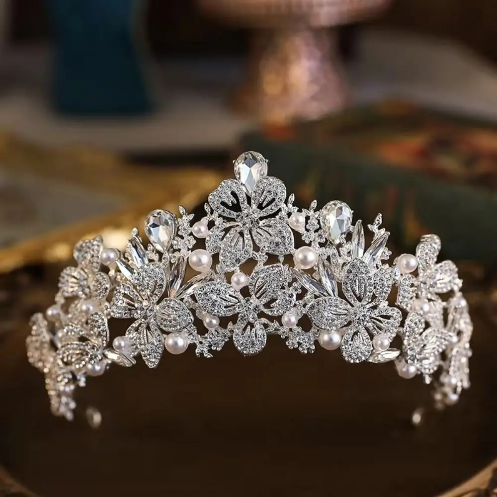

Handmade Crystal Bridal Tiaras Rhinestone Water Drop Pendant Luxury Beads Crown Comfortable Round Holes Baroque Wedding Headband