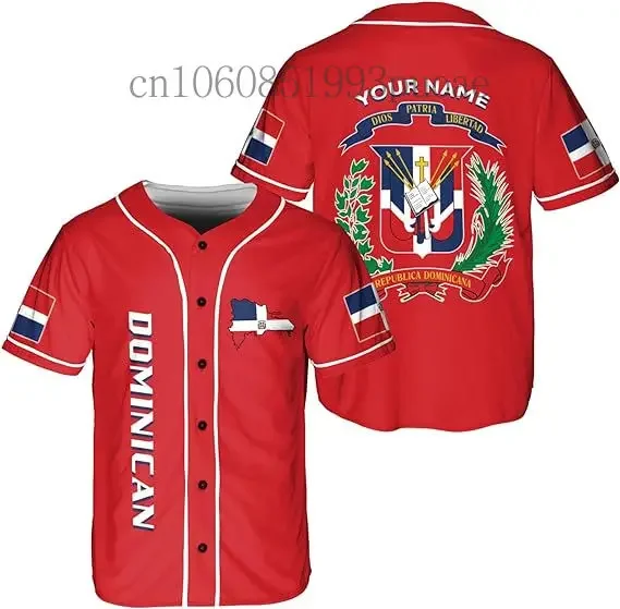 2024 World Dominican Republic Baseball Jersey3D Print Mesh Fiber Baseball Shirt Free Customized Name Men\'s and Women\'s Shirts