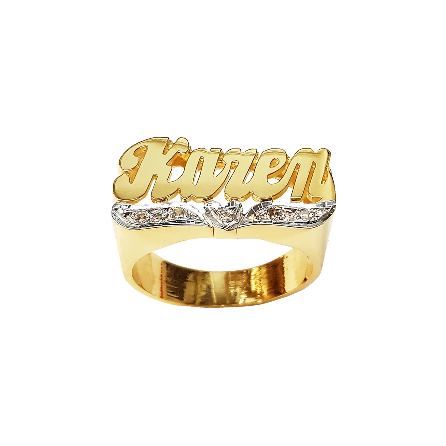 Luxury Jewel11mm size Classic Script Heart Tail with One Diamond 925 Silver Personalized Name Ring Christmas Gift for Girlfriend