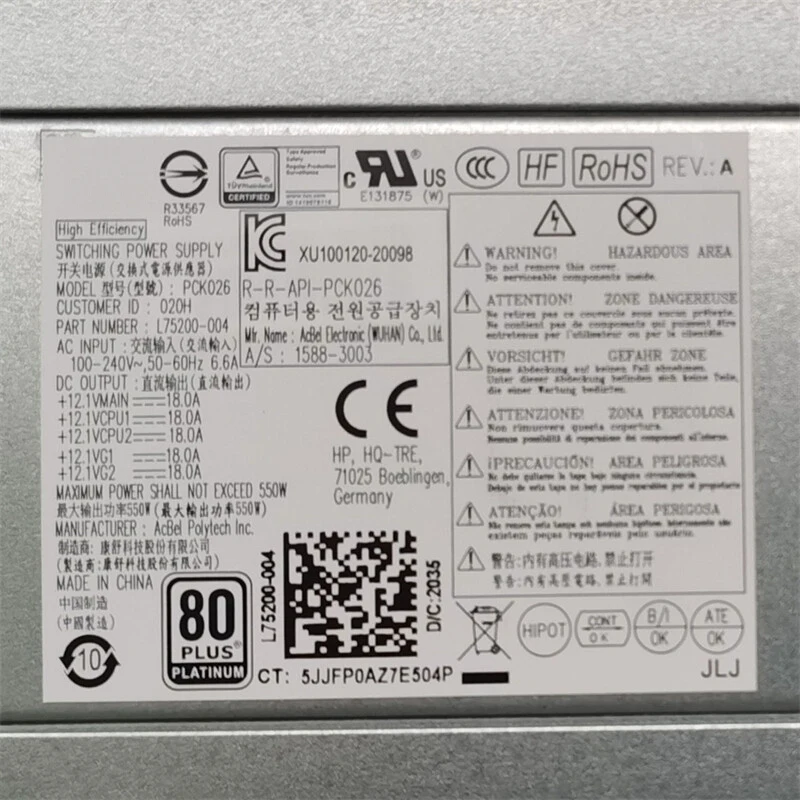 W For HP High-Power 550W Power Supply L75200-001 Power Supply PA-5551-1HA