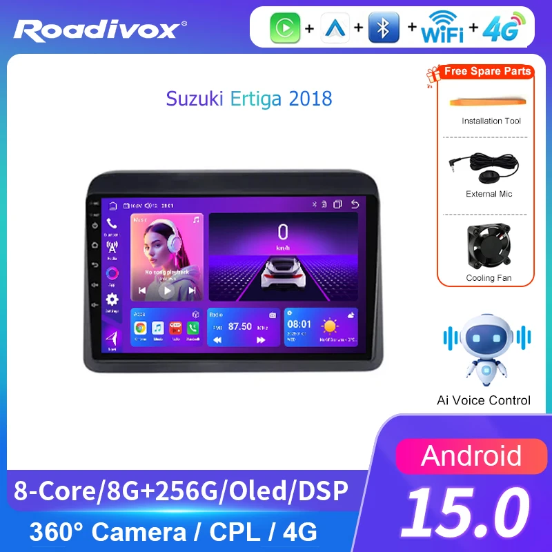 AI VOICE Roadivox  For Suzuki Ertiga 2018 Car Stereo Radio with GPS Navi Carplay Car Stereo Adio DSP