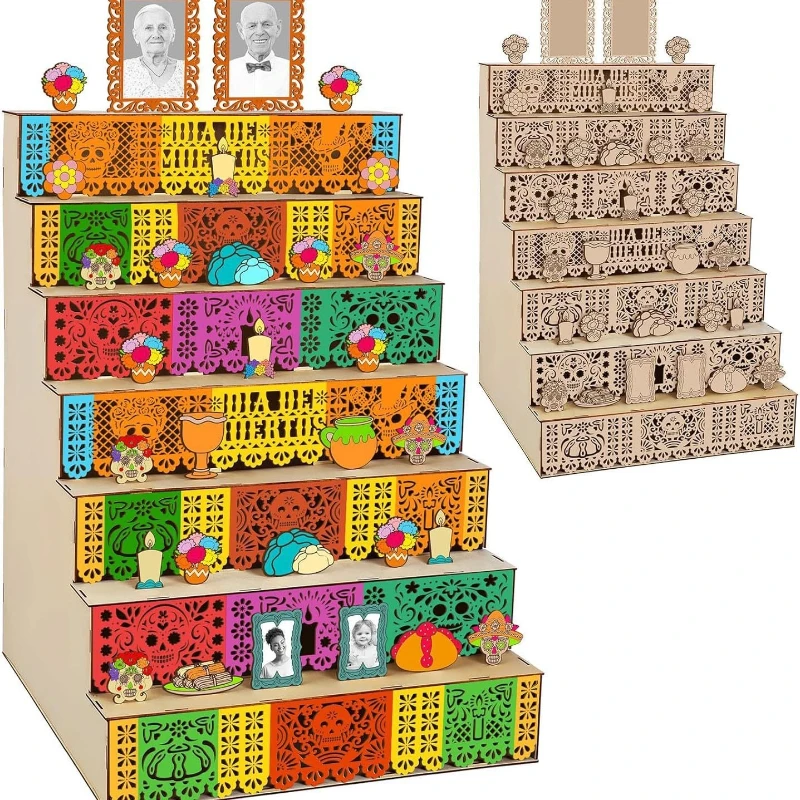 Day of the Dead Wooden Photo Frame Altar Ofrenda Supplies – Handmade Craft Ornament Display