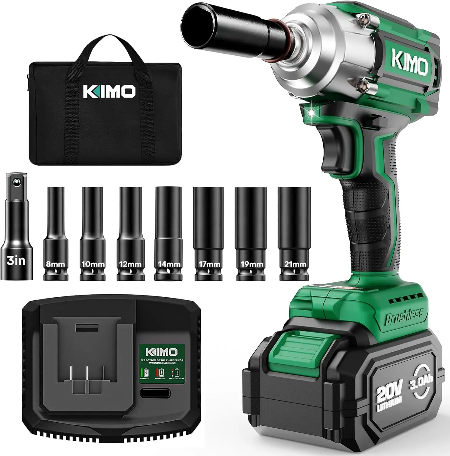 

KIMO Cordless Impact Wrench, 3000 RPM & Max Torque 350 ft-lbs (475N.m), 1/2 Impact Gun with 3.0Ah Li-ion Battery,