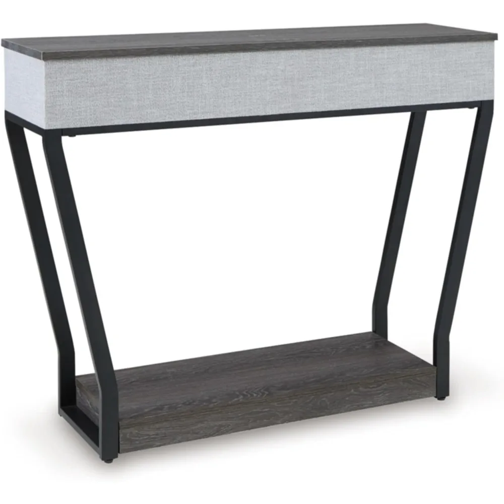 

Modern Gray and Black Console Sofa Table with Wireless and USB-C Charging, Lower Shelf Included