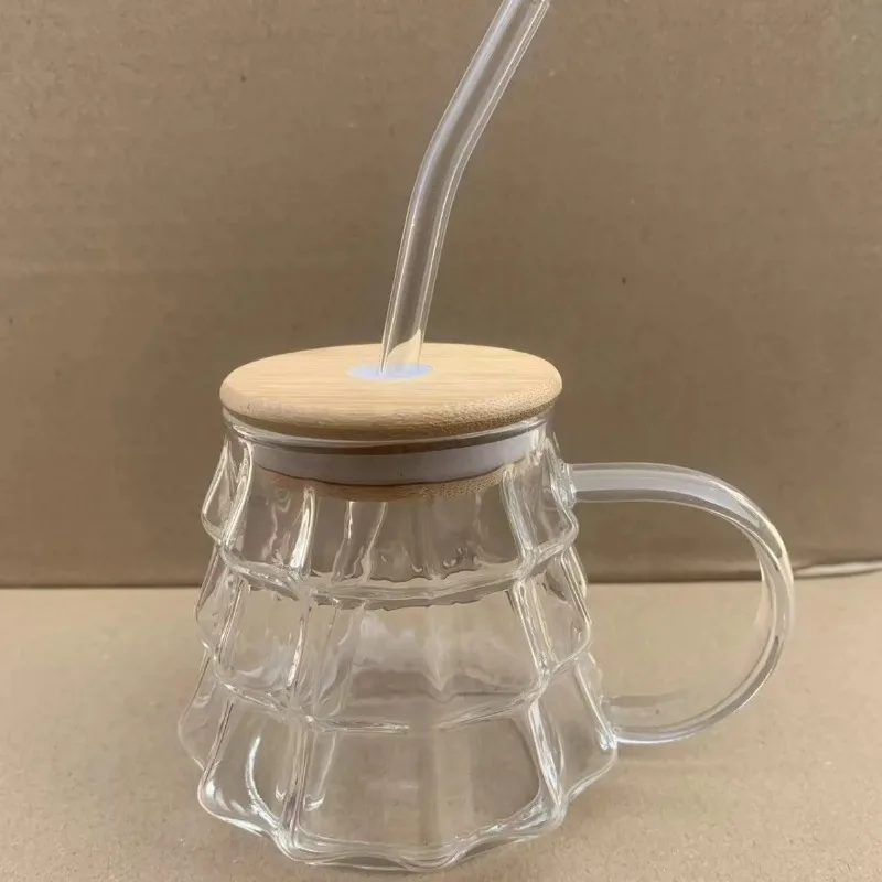 

Christmas Tree Glass Coffee Mug with Straw and Lid Heat Resistant Wishing Cup Latte Cappuccino Cup Gift Set