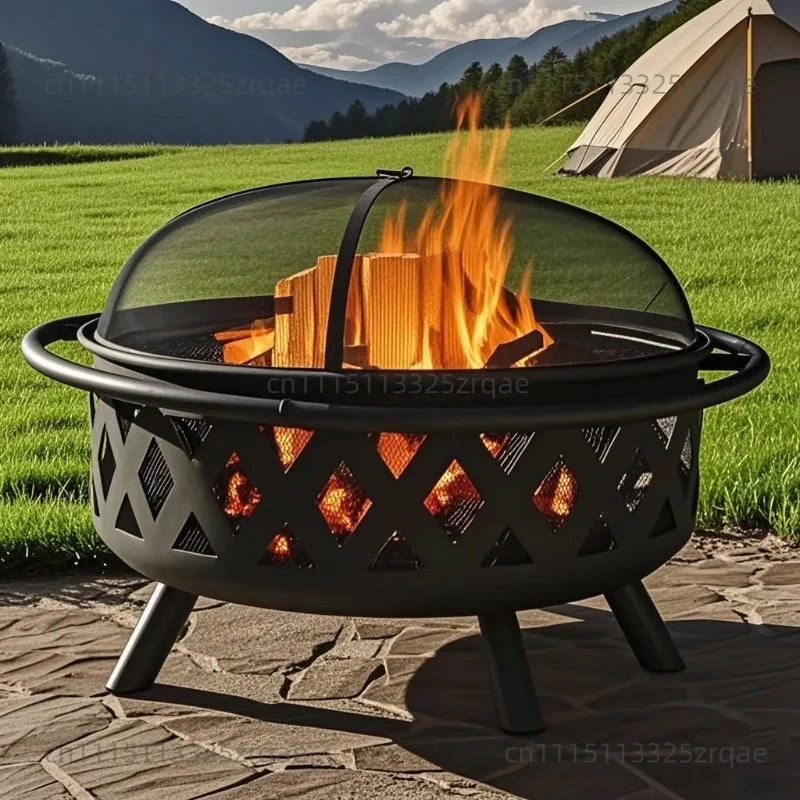 Outdoor BBQ Grill Firewood Heating Stove Patio Fire Pit Table Integrated Charcoal Braai Rack Backyard Campfire Tea Brewing Set