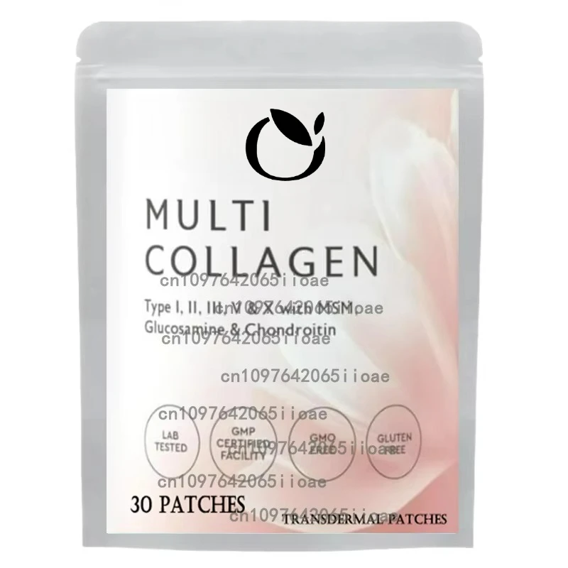 

30 пластырей Мультиколлагеновые пептиды Трансмические пластыри типа I, II, II, V и X, поддерживает здоровую кожу и ногти, Gut Health