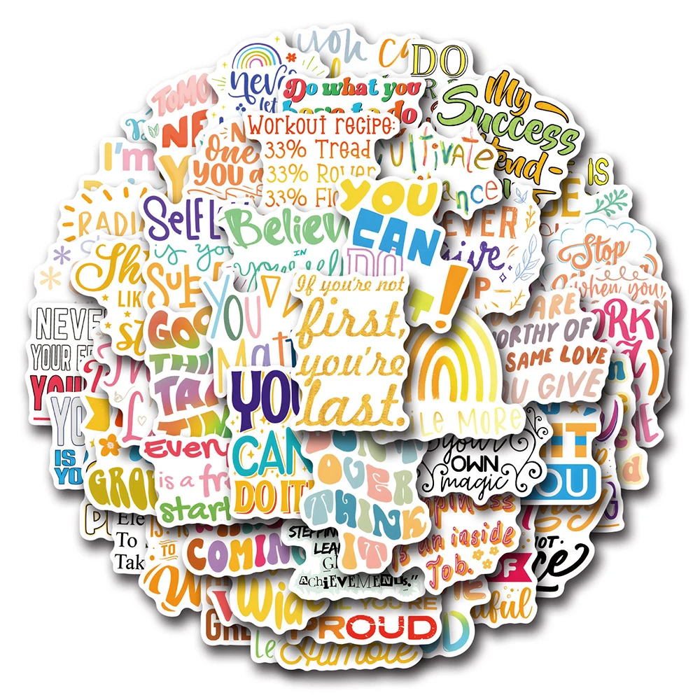 10/30/50/100pcs Inspirational Writing Stickers Cute Motivational Phrases Decal DIY Stationery Phone Car Cartoon Graffiti Sticker