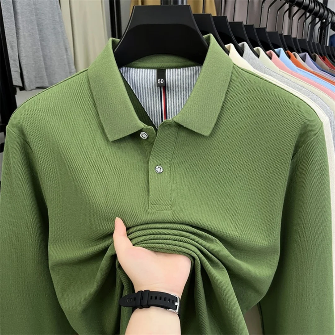 100% pure cotton high-end brand men's long sleeve polo shirt autumn winter fashionable luxury embroidery golf top casual T-shirt