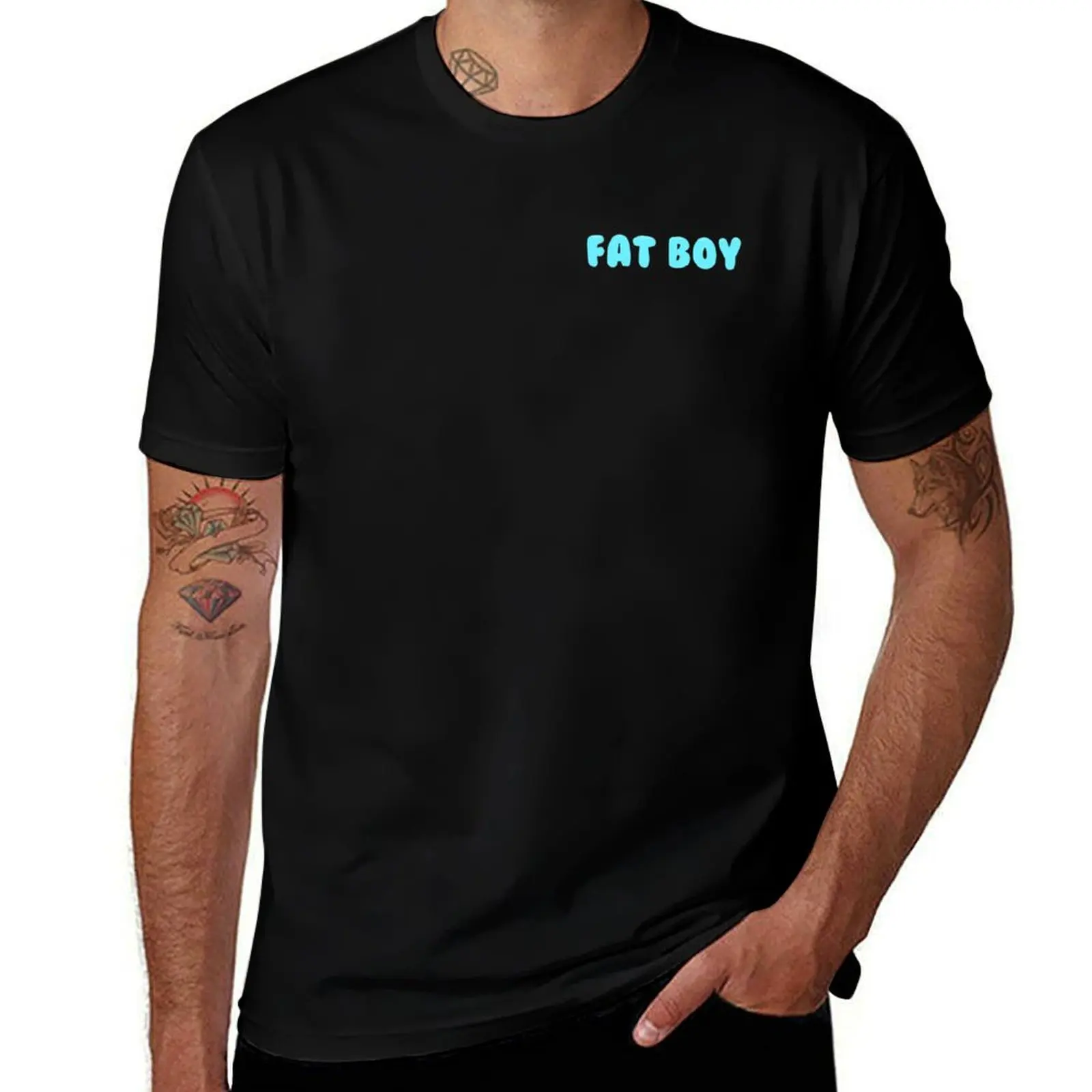 Fat Boy Text Blue T-Shirt vintage t shirts kawaii clothes shirts graphic tee Aesthetic clothing men t shirts high quality