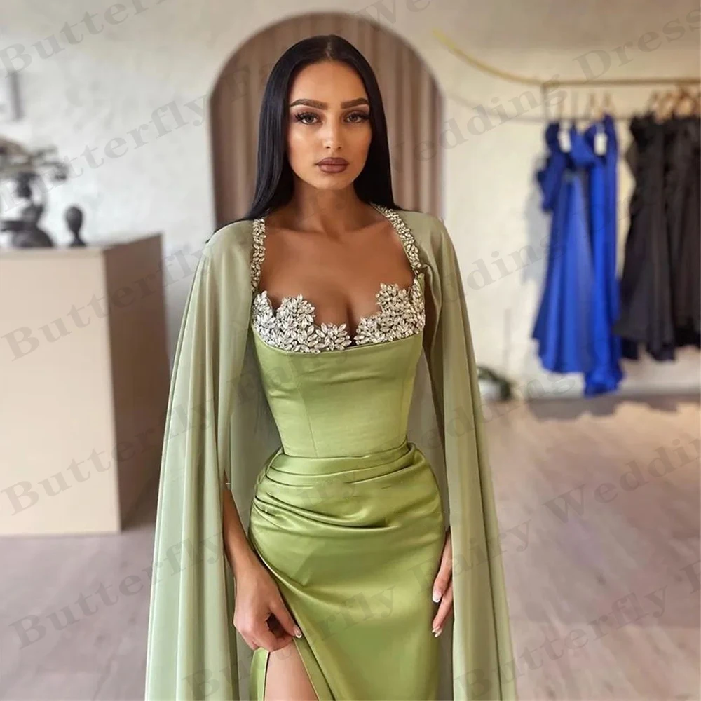 Splendidi abiti da sera in raso squisito perline Party a-line Sweetheart Square Collar High Split Fashion Mopping Prom Gown 2024