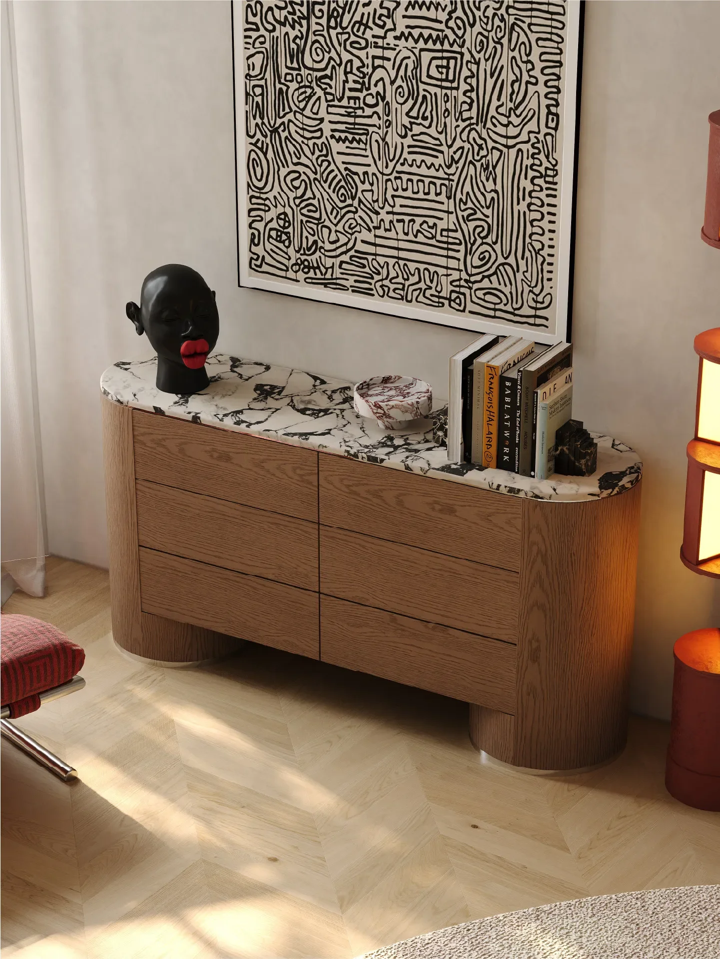 DSA solid wood six-bucket storage cabinet, living room retro wind bucket cabinet, simple bedroom against the wall, light luxury