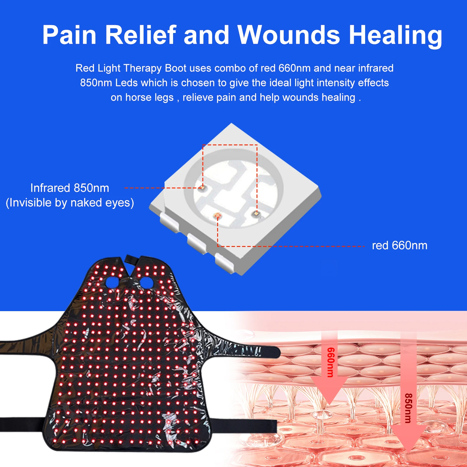 LED Red Infrared Light Therapy Devices Red Light Horse Wrap for Horse Head & Neck 660nm 850nm Pain Relief Message Horse Head