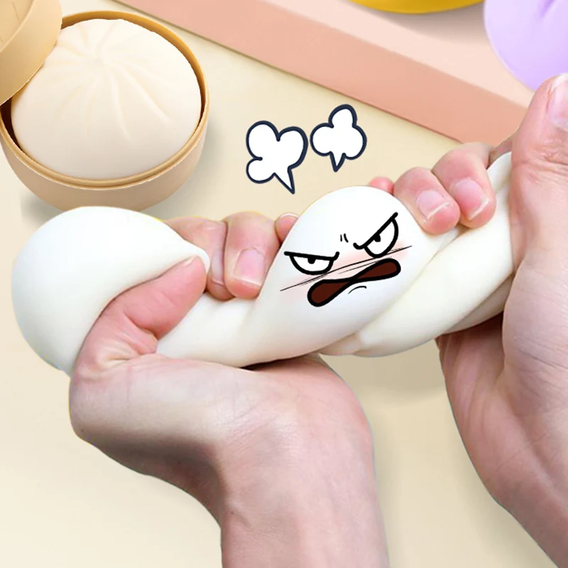 餃子型ストレスボール、フィジェット感覚玩具、スクイーズ生地ボール、ストレス解消ハンドトイ、蒸し器付きパン、伸縮性デスクトイ