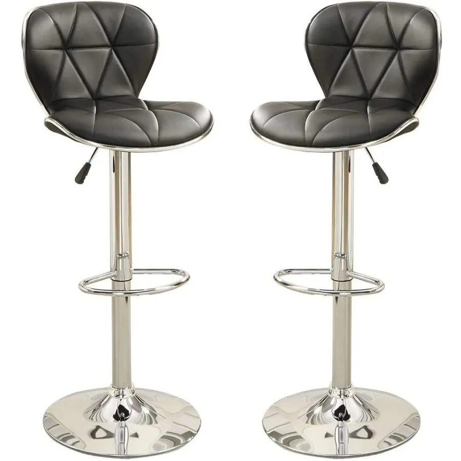 블랙 인조 가죽 스툴 카운터 높이 의자 2개 세트 높이 조절 가능 주방 아일랜드 스툴 가스 리프트 크롬 베이스.