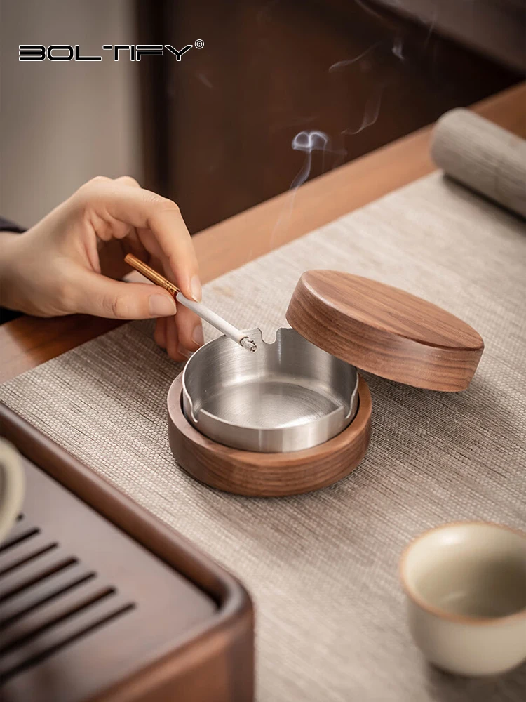 

New Wooden Ashtray With Lid Smokers Stainless Steel Liner Windproof Ashtray Durable Easy To Clean Patio Office Home Cigar Holder