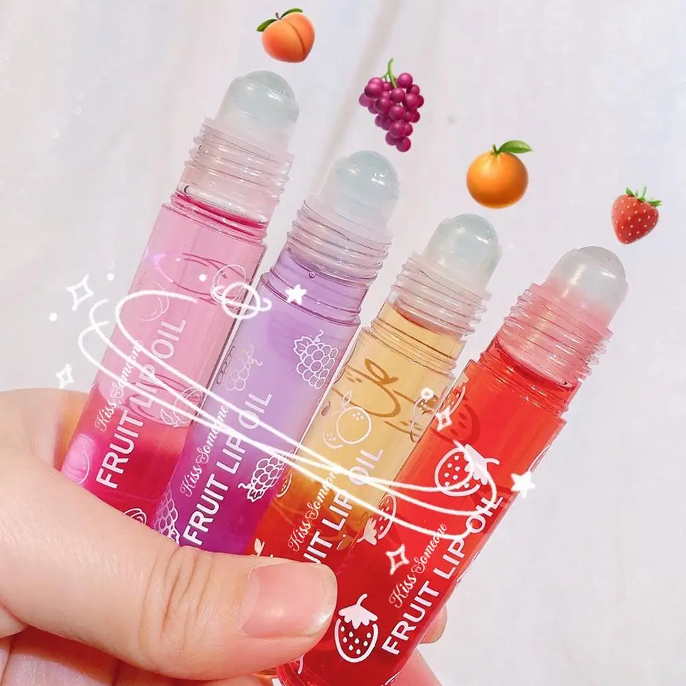 6 Farben Roll-on Fruit Essence Lippenbalsam, Lippenöl, feuchtigkeitsspendender Spiegelgrundierung, Lippenlippenstift, feuchtigkeitsspendend, zufälliger Glanz, transparent