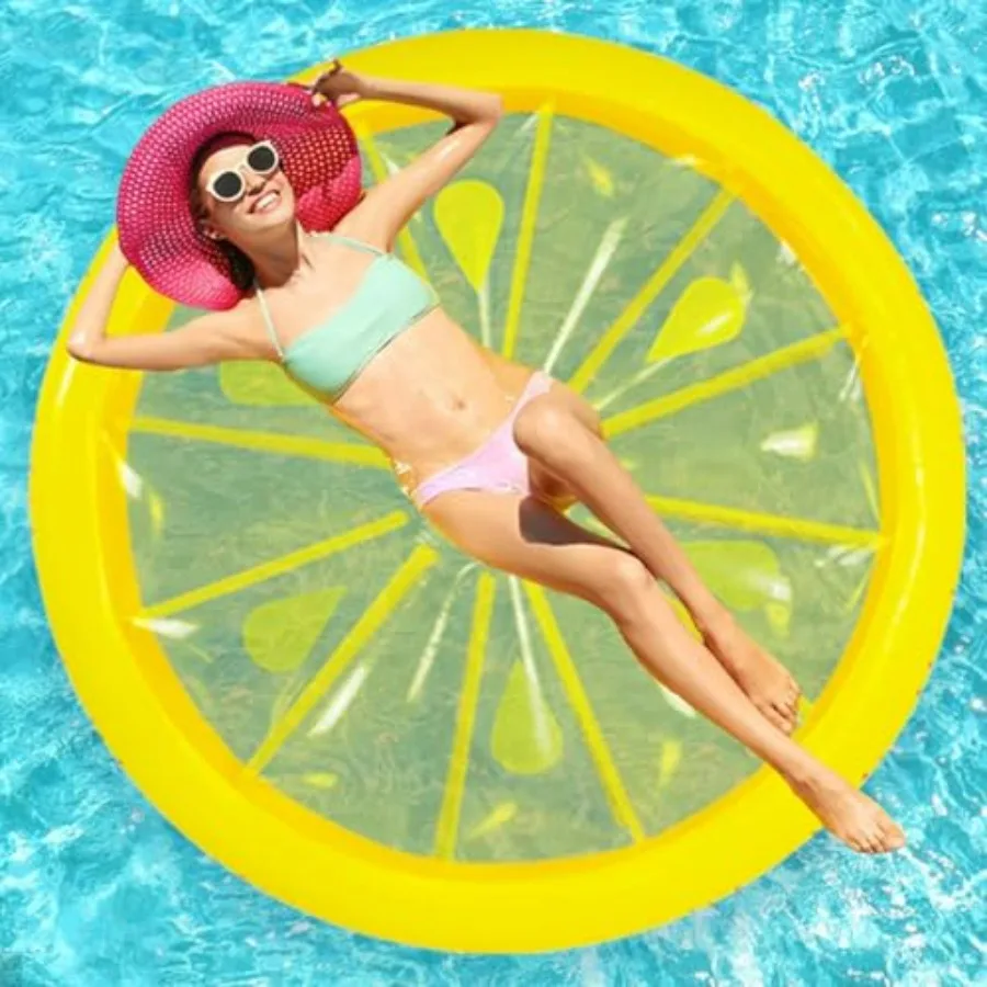 Pool float for adult, inflatable PVC floating chair in blue, ultra-sturdy design holds up with kids crawling on it