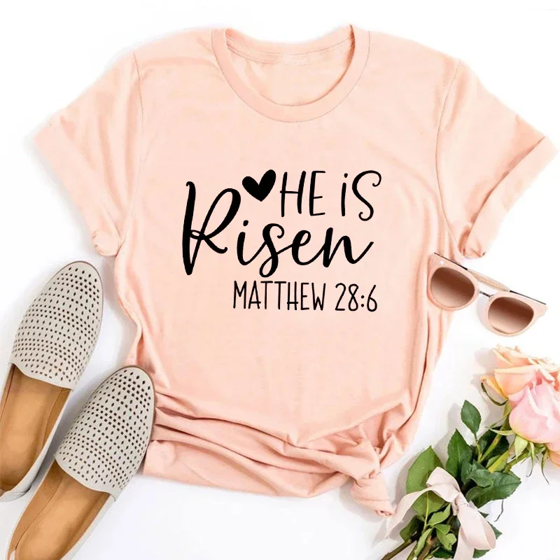 Y2k Aesthetic Summer Loose T-shirt He Is Risen Shirt Christian Women Tops Easter Bunny Shirts Gift for Easter Gift  Vintage Tee