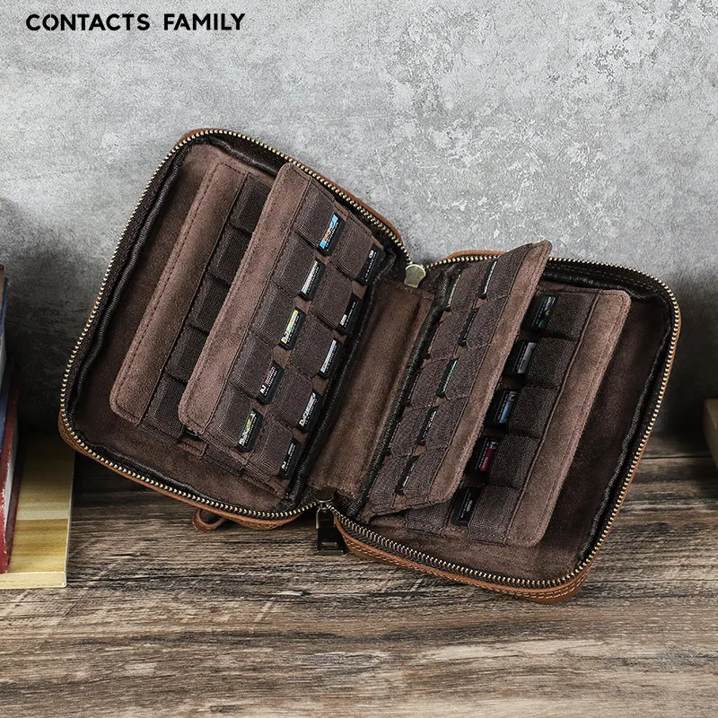 Retro-Style Crazy Horse Leather Game Card Storage Case for Switch High-Capacity Portable Travel Organizer