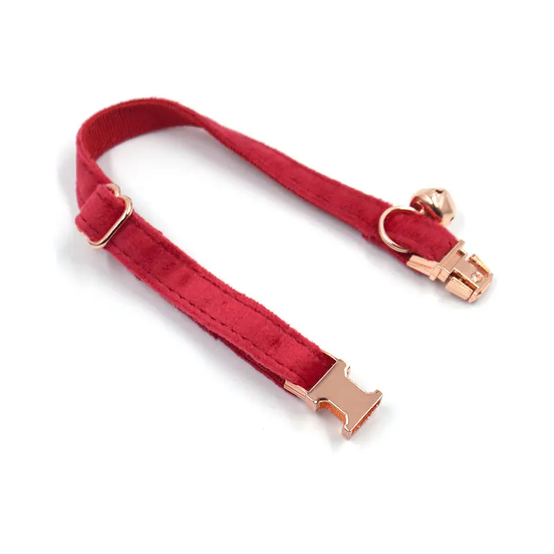 Luxury Cat Collar Red Velvet Rose Gold Buckles Personalized Pet Collar for Cats Small Dogs Soft Adjustable Kitten Gift Necklace