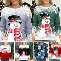 2024 Christmas Series Women’s Autumn and Winter Casual Fashion Printed Long Sleeve Round Neck Pullover Large Size Sweatshirt